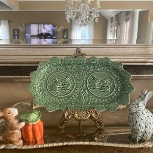 Beautiful Bordallo Pinheiro green bunny platter!